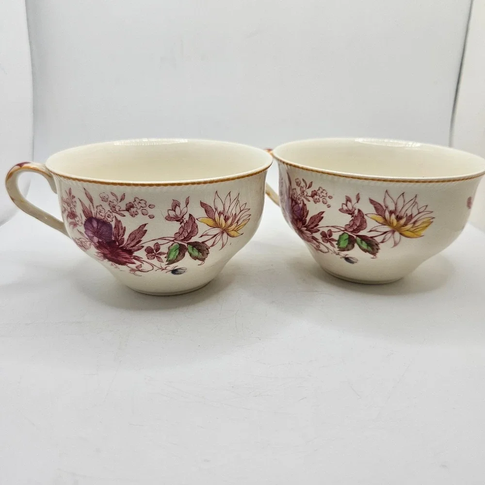 Vintage Johnson Brother's Floral Transferware Tea Cups Set of 2 Cottagecore